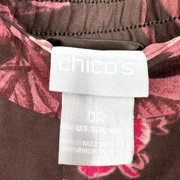 NEW NWT Chicos Sz 0R 0 Regular US 4 Pink Brown Floral Tropical Pull on Pants - Picture 5 of 9
